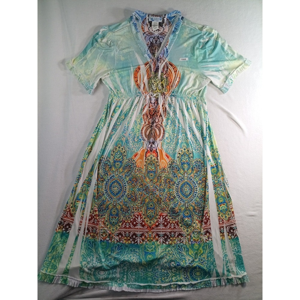 R Rouge Dress Womens 2X Boho Paisley Rhinestone Embellished Flowy Plus Size